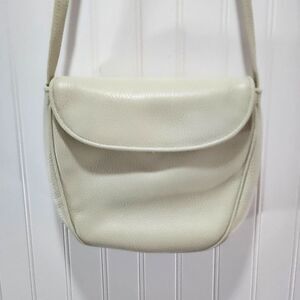 GANSON Vintage Ivory Pebble Leather Gold Hardware Crossbody Flap Purse